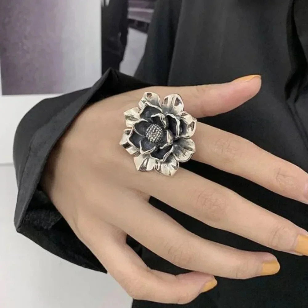 NEW 925 Sterling Silver Huge Vintage Flower Statement Rose Ring